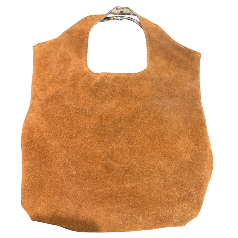 Annahmol Handcrafted Brown Suede & Floral Reversible‎ Tote Bag - Picture 3 of 7